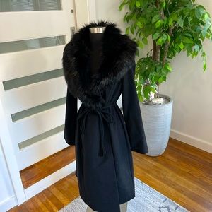 Via Spiga Black Wool Coat with faux fur collar-Size 10